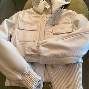 White leather bomber jacket